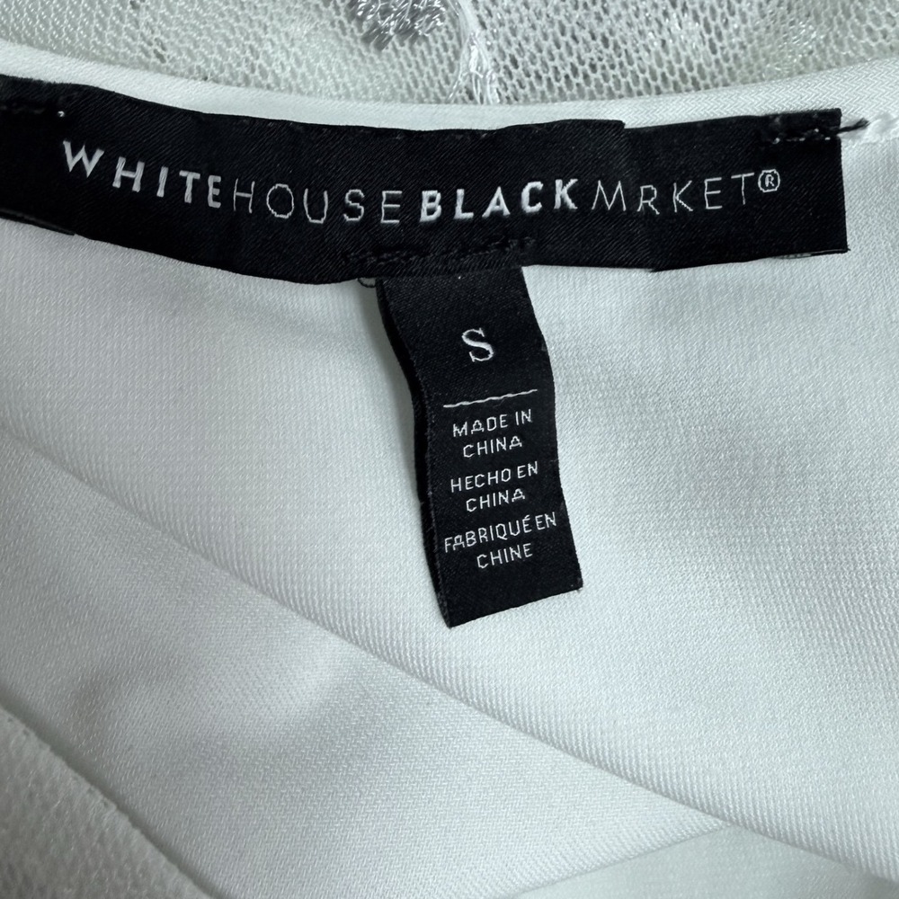 White House Black Market Mesh Top Womens S White NWOT Purple Floral Embroidered - Picture 7 of 11